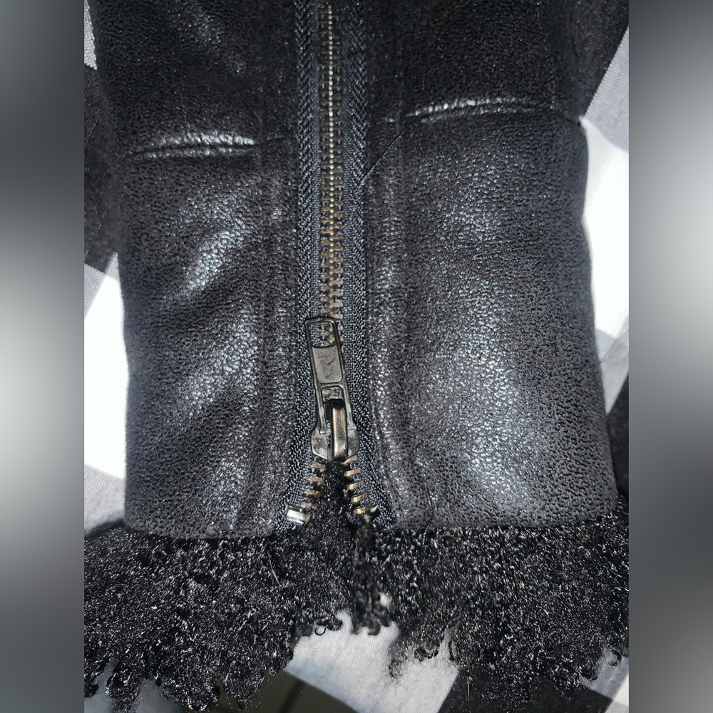 XXI Women’s Black Faux Suede Leather Moto Bomber Jacket w/ Faux Wool trim Size S - Picture 11 of 11